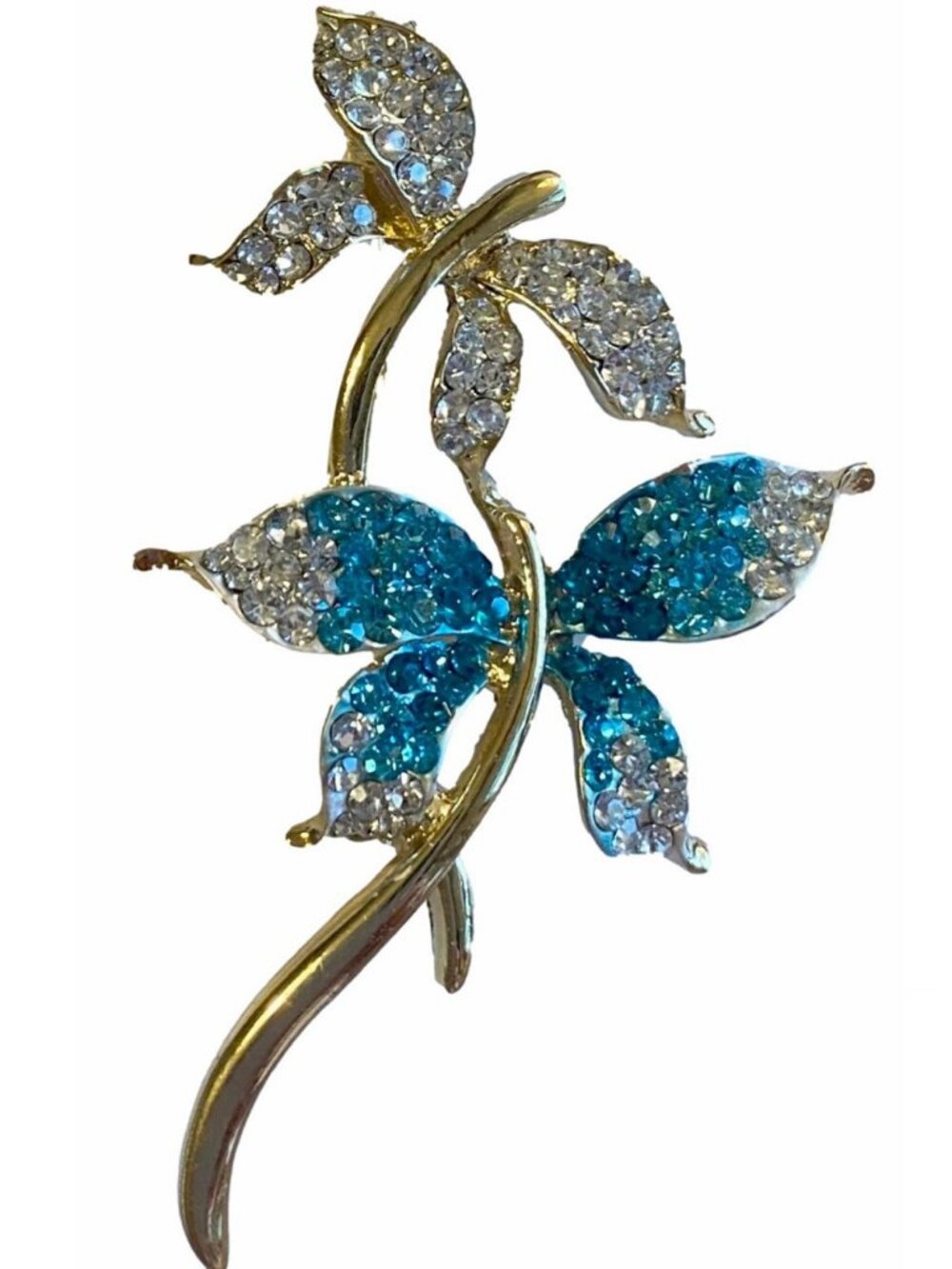 Elegant Blue Butterfly Lapel Pin Brooch with Bling